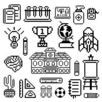 school set object pixel art vector