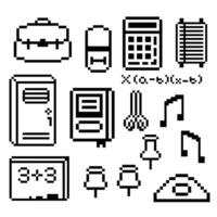 school objects pixel outline pack vector