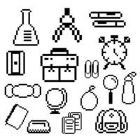 school objects pixel pack outline vector