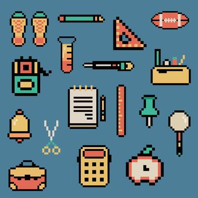 school objects pixelated