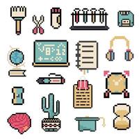 objects set pixel art design vector