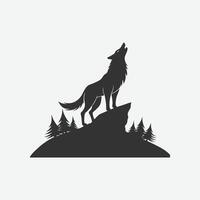 Powerful lone wolf howling on a hilltop for creative projects. vector