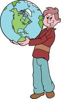 Happy child holding a globe with a smile vector