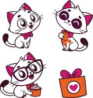 Charming Kitten Characters with Unique Accessories, Playful Feline Faces in Various Poses vector
