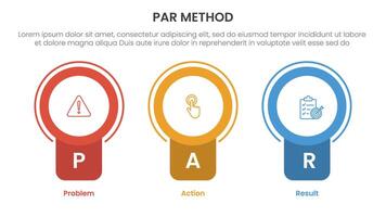 PAR method infographic 3 point with badge circle banner shape for slide presentation vector