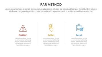 PAR method infographic 3 point with horizontal clean information with line divider for slide presentation vector
