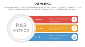 PAR method infographic 3 point with big circle and long rectangle box for slide presentation vector