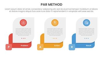 PAR method infographic 3 point with creative box container for slide presentation vector
