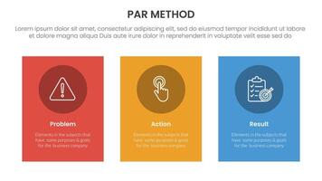 PAR method infographic 3 point with vertical rectangle big box for slide presentation vector