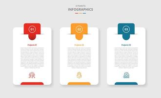 3 points template infographic with with drop shadow style with vertical round box with round badge header creative three stage list information vector