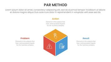 PAR method infographic 3 point with 3d box shape center for slide presentation vector