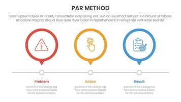 PAR method infographic 3 point with outline circle timeline right direction for slide presentation vector
