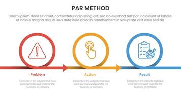 PAR method infographic 3 point with circle or circular arrow right direction for slide presentation vector