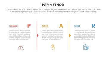 PAR method infographic 3 point with column separation with arrow outline for slide presentation vector