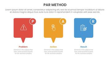 PAR method infographic 3 point with callout box horizontal direction for slide presentation vector