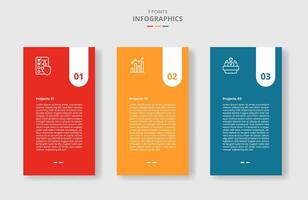 3 points template comparison concept for infographic with vertical box with round badge on top with drop shadow style with two point list information vector