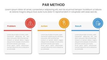 PAR method infographic 3 point with big round square box for slide presentation vector