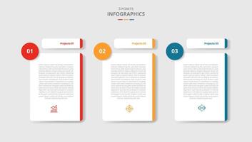 3 points template infographic with creative table separated header with circle badge with drop shadow style with three stage list information vector