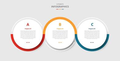 3 points template comparison concept for infographic with big circle and outline wobble line up and down with drop shadow style with two point list information vector