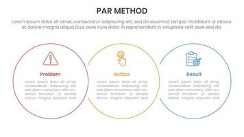 PAR method infographic 3 point with big circle outline union horizontal for slide presentation vector