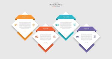 4 points template comparison concept for infographic with diamond shape up and down on horizontal direction with drop shadow style with two point list information vector