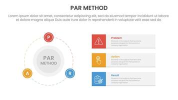 PAR method infographic 3 point with big circle and outline badge on the line for slide presentation vector