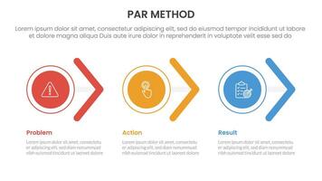 PAR method infographic 3 point with circle and arrow shape right direction for slide presentation vector