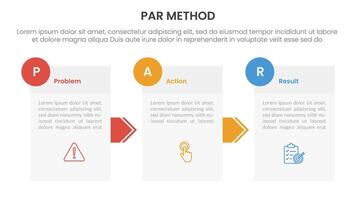 PAR method infographic 3 point with box information and arrow direction for slide presentation vector