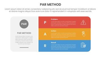 PAR method infographic 3 point with big round rectangle box with stack list for slide presentation vector
