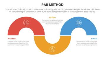 PAR method infographic 3 point with circular shape half circle up and down for slide presentation vector