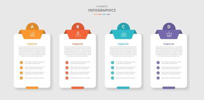 4 points template comparison concept for infographic with box table container with checklist and circle badge top with drop shadow style with two point list information vector