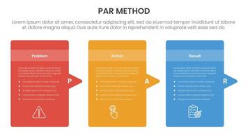 PAR method infographic 3 point with round box container with arrow right side direction for slide presentation vector