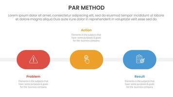 PAR method infographic 3 point with round shape timeline horizontal for slide presentation vector