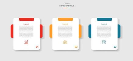 3 points template infographic with round box with creative header and box behind with drop shadow style with three stage list information vector