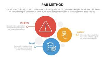 PAR method infographic 3 point with vertical circle stack direction for slide presentation vector