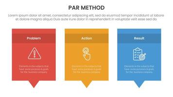 PAR method infographic 3 point with rectangle box and callout comment dialog on bottom for slide presentation vector