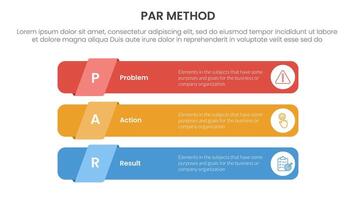 PAR method infographic 3 point with long round rectangle shape stack for slide presentation vector
