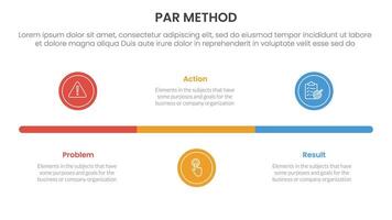 PAR method infographic 3 point with small circle timeline horizontal for slide presentation vector