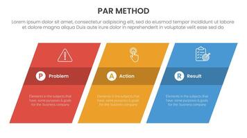 PAR method infographic 3 point with rectangle skew or tilt for slide presentation vector