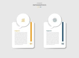 2 points comparison versus for infographic with callout discussion box on top of round vertical box with white background drop shadow with two point list information vector