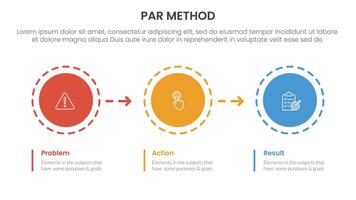 PAR method infographic 3 point with circle and arrow right direction for slide presentation vector