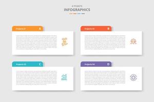 4 points template infographic with rectangle box with round header badge with drop shadow style with four stage list information vector