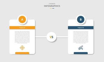 2 points comparison versus for infographic with vertical round box with circle badge on top with white background drop shadow with two point list information vector
