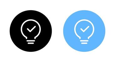 Light bulb with checkmark icon on circle background. Quick tip sign. Tick lamp symbol vector