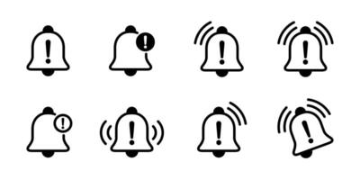 Warning alarm bell outline icon set collection in generic design. Danger caution symbol. Notification sign vector