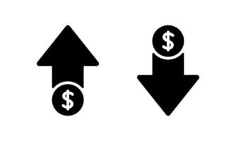 Dollar price up and down icon isolated on white background. USD coin growth and decline sign symbol vector