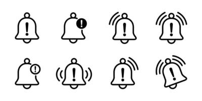 Warning alarm bell outline icon set collection. Notification sign. Danger caution symbol vector