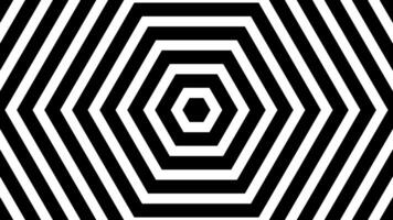 A black and white striped background with a hexagon pattern video