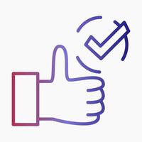 Clean outline icon of a hand giving a thumbs up with a checkmark vector