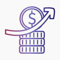 Minimalist icon of a dollar coin stacked with an upward arrow vector